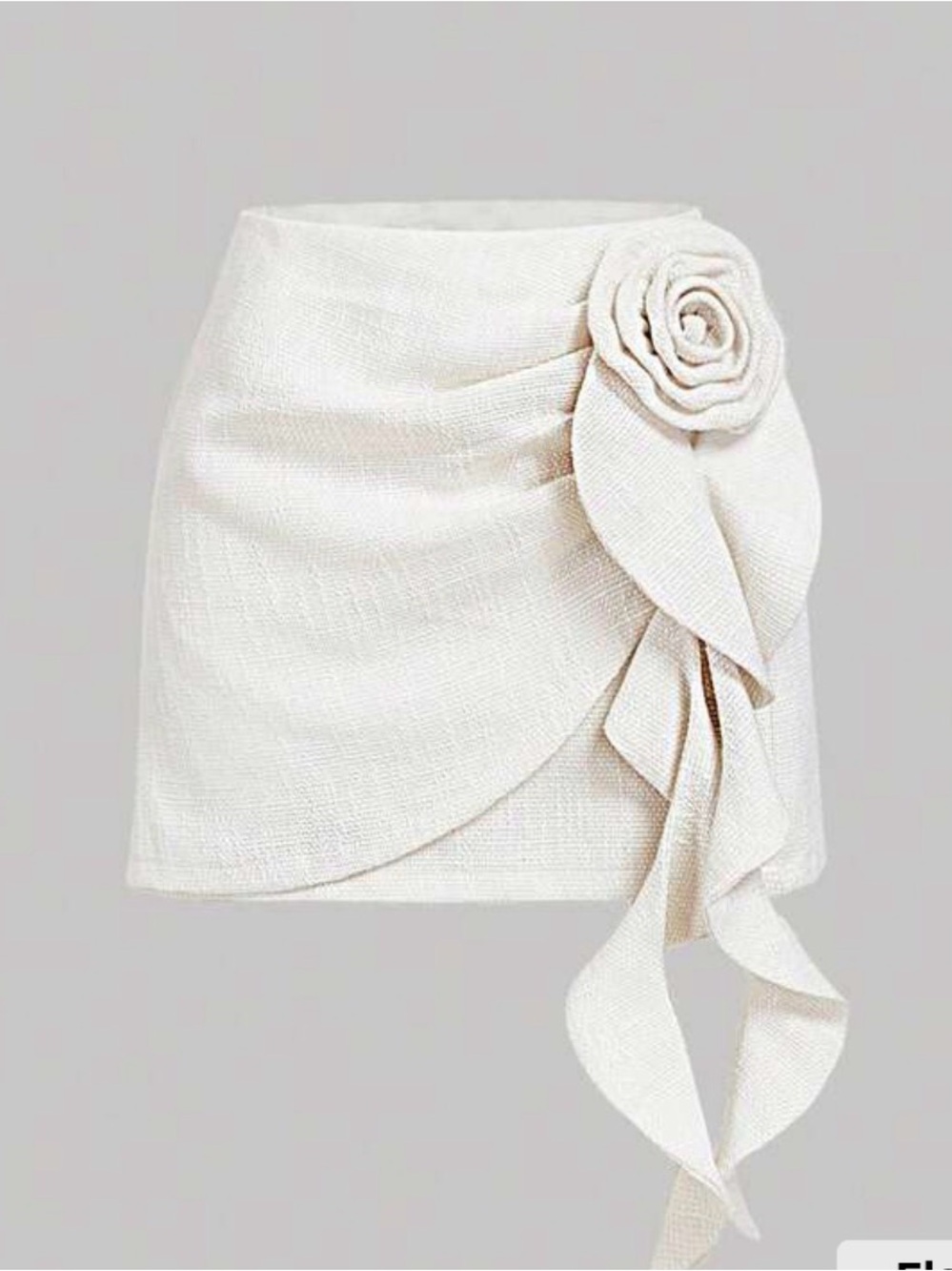 SHEIN Cream Textured Mini Skirt with Rose Detail